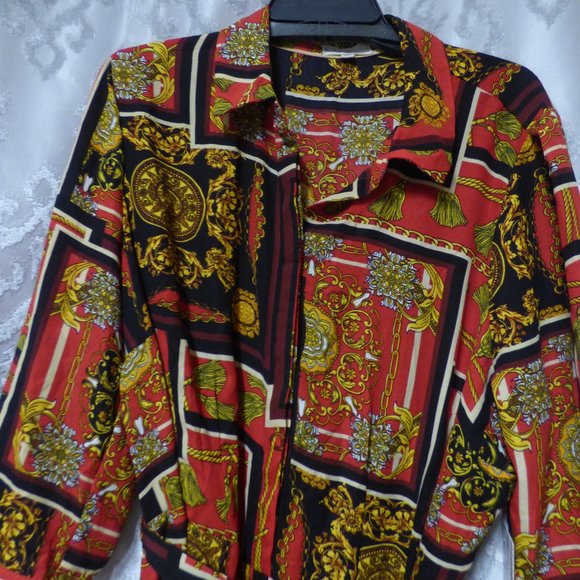 $49.00 Be Bop Trendy Plus Size Chain-Print Shirtdress, Size 2X, Scarlet/Black - Picture 9 of 13